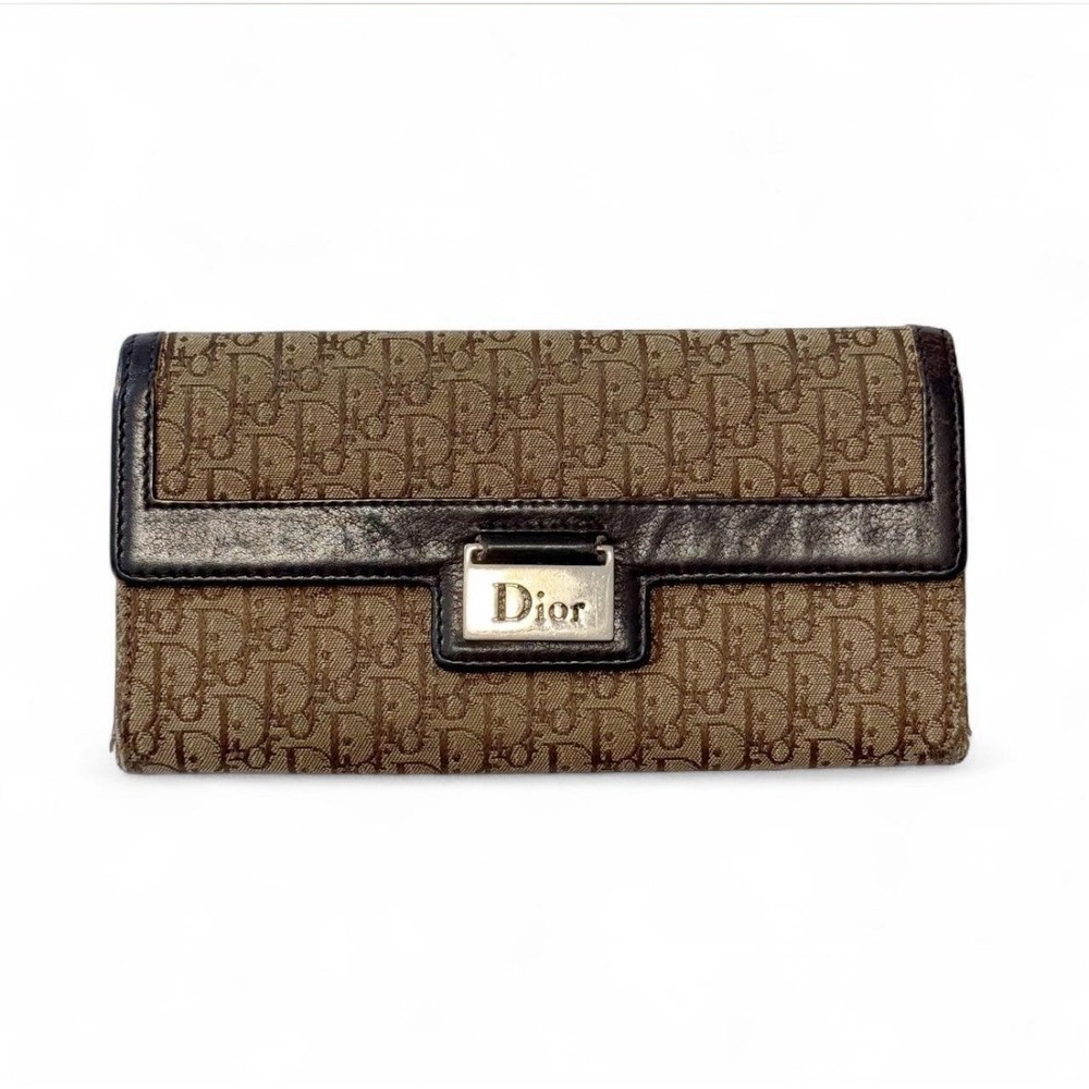 Christian Dior Trotter Street Chic Canvas Leather Long Wallet Beige